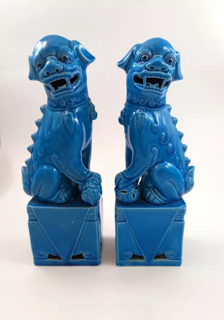 Paire De Turquoise Émail Porcelaine Foo Chiens Chine