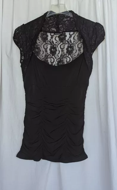 Fredericks Of Hollywood Black Lace Ruched Gathers Sleeveless Shirt Size XL