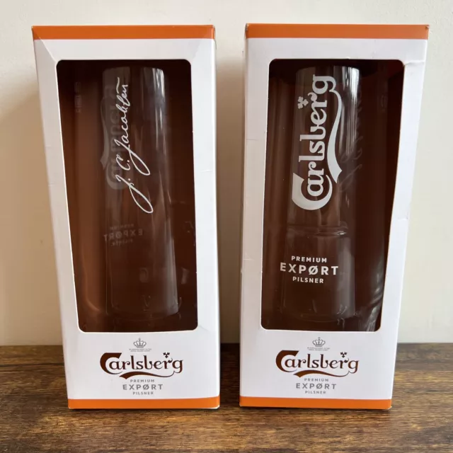 Carlsberg Pilsner Export Lager Beer Pint Glass x 2 - New & Boxed