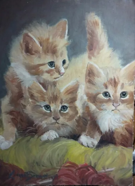 Leonard Borman 12"x16" 3 Kittens signed & dated 1977