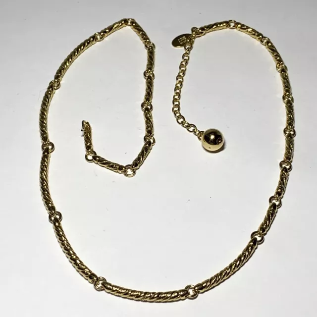 VINTAGE NOLAN MILLER Twisted Curved Bar LINK NECKLACE Gold Tone 18"