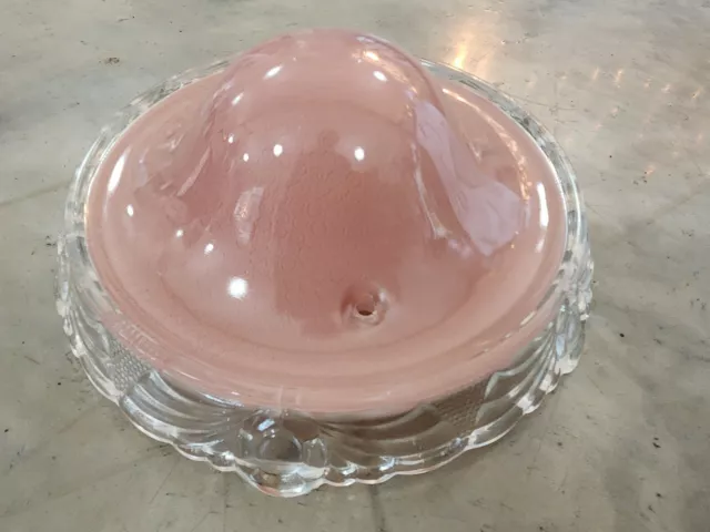 Vintage Art Deco Pink Clear Ceiling Light Shade Glass 3 Hole Hanging