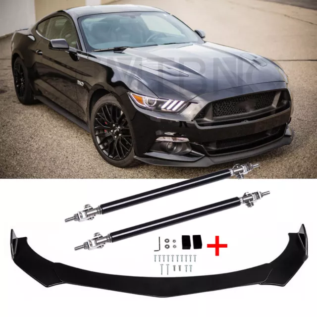 Front Bumper Lip Splitter Spoiler w/ Strut Rods For Ford Mustang GT Focus Mondeo
