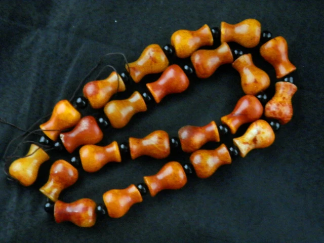 30" Good Quality Chinese Old Jade Hand Carved *Bottle* Large Beads Necklace QQ17