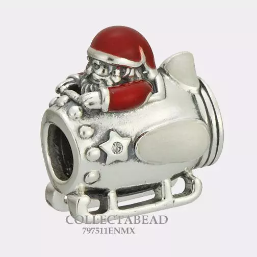 Authentic Pandora Sterling Silver Enamel Santa in Space Bead 797511ENMX