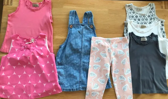 Girls Clothes Bundle Next F&F Summer Age 3-4 Pink Grey Vest Top Tops Dungarees