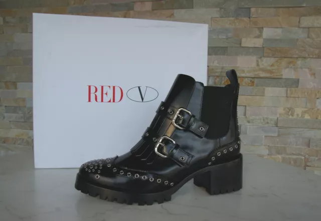 Red Valentino Taille 40 Bottines Bottes Chaussures Rivets Noir Neuf Autrefois