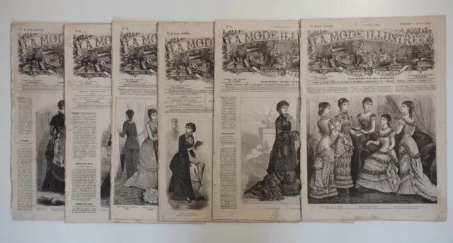 Lot 6 journaux la mode illustrée année 1881 original Victorian Fashion papers A