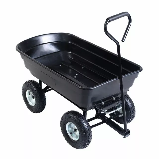 New Black Garden Dump Cart 75L 300kg Wheelbarrow Tipping Trolley Truck Trailer