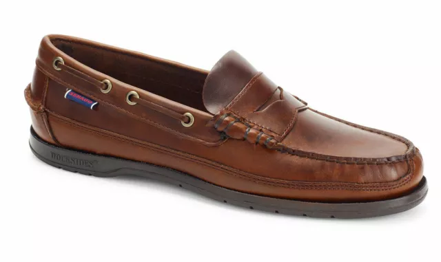 Sebago Sloop Fgl Ciré Homme Mocassin Chaussures Bateau 70002b0/925 Marron Neuf