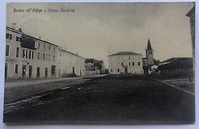 Cartolina Ronco all’Adige piazza Garibaldi Verona Veneto paesaggistica T10 