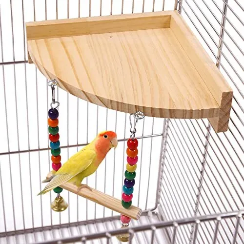Bird Wood Perch Platform Stand, Pet Bird Climbing Swing Toy, Parakeet Perches
