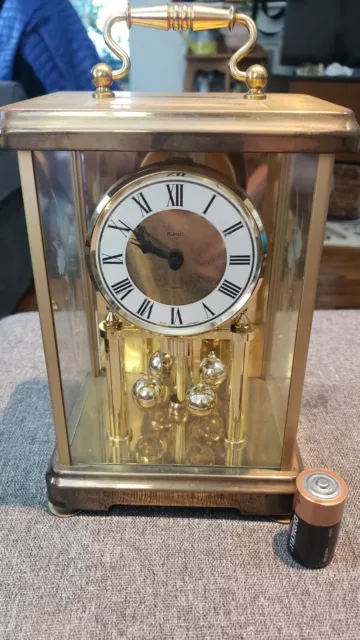 Vintage German Kundo Brass and gold color metal and Glass Clock battery works