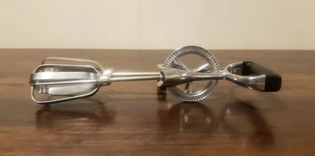 Vintage Ekco Stainless Steel Egg Beater Hand Crank Hand Mixer Black Handle USA