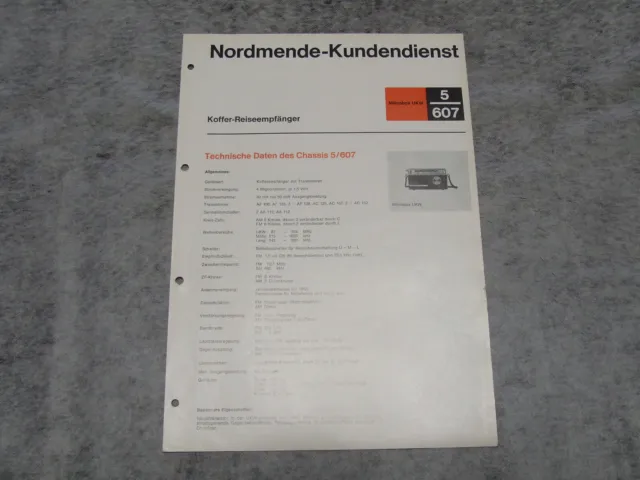 Schaltplan Service Manual Kofferradio Radio Nordmende Mikrobox UKW 5/607