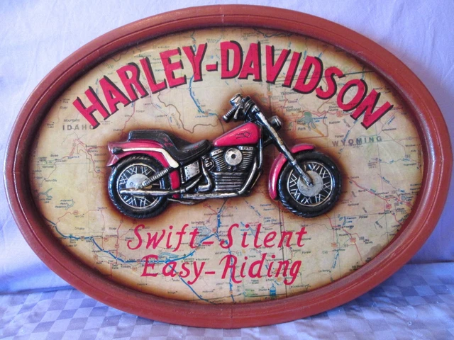 Quadro Pannello Pubblicitario "Harley-Davidson" In Legno A Rilievo - Vintage Usa