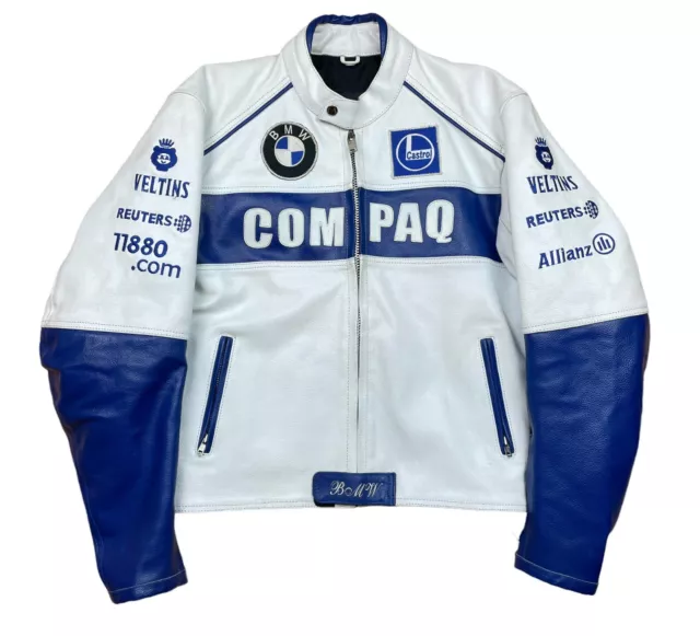 BMW COMPAQ GENUINE Leather Motorcycle Racing Biker Jacket Rare Size M ...