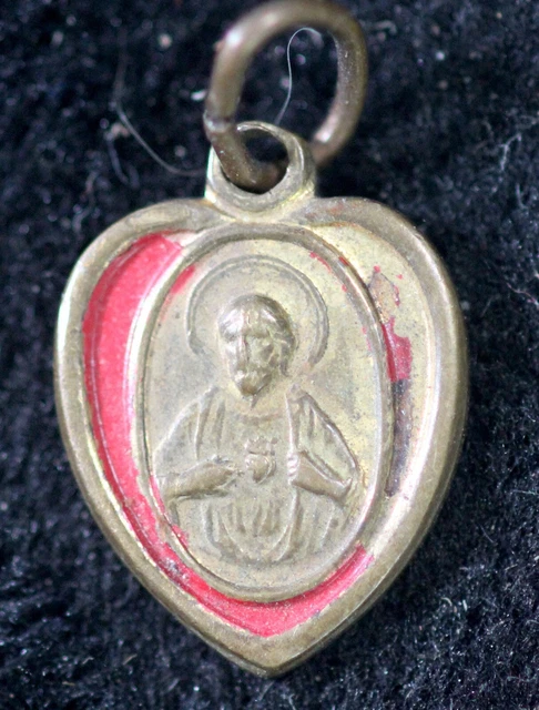 RARE VINTAGE SACRED Heart Jesus Medal Red Enamel Heart Pendant 1930s ...