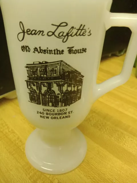 Vintage Jean Lafitte's Old Absinthe House Milk Glass Pedestal Footed Mug Cup