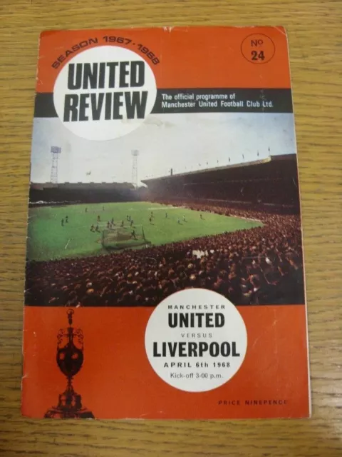 06/04/1968 Manchester United v Liverpool  (Crease, Fold). Footy Progs (aka bobfr