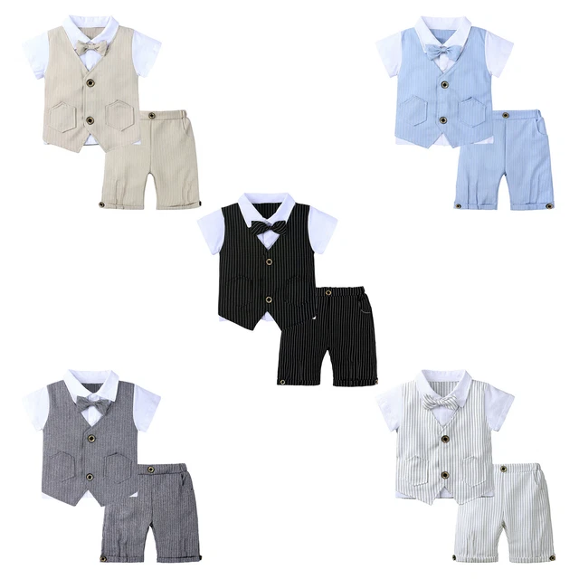 Set abito da gentiluomo bambino gilet finto camicia pantaloncini festa compleanno abito da sposa