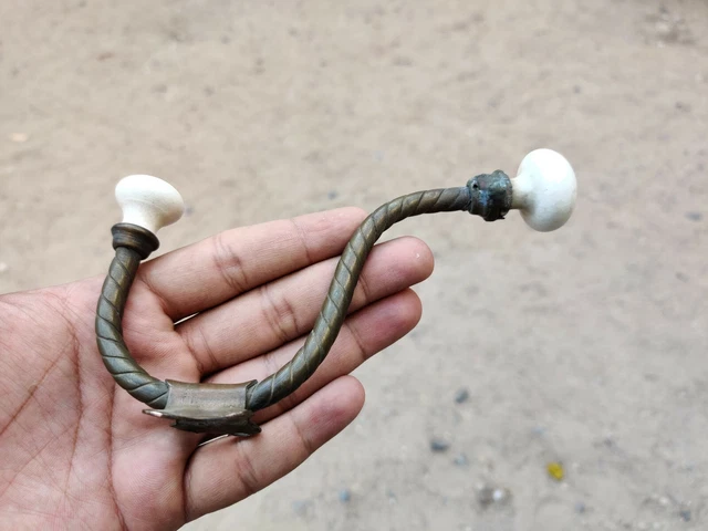 1920s Vintage Original Old Victorian Ceramic Knobs Ornate Brass Wall Hanger Hook