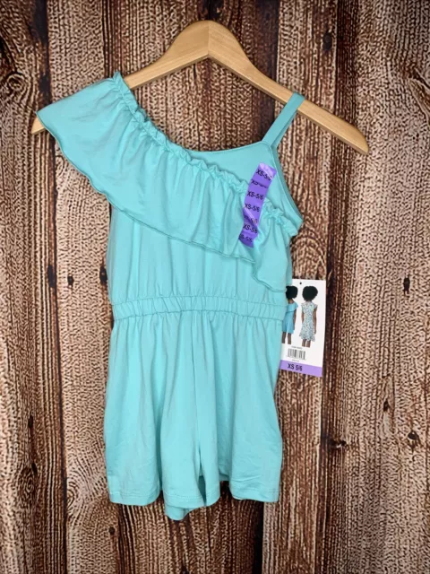 BCBG Girl’s Summer Romper Size 5/6 Solid Aruba Blue NWT NEW Shorts One Piece