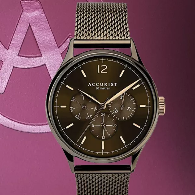 Accurist 7286 Multi Zifferblatt £114,99 Bronze Oberfläche SS, Netz Armband, 2 Jahre Garantie