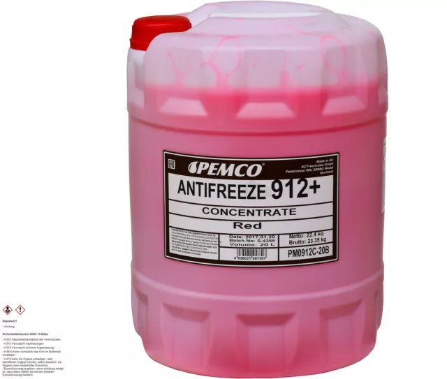 20 Liter PEMCO Frostschutz ANTIFREEZE 912+ Konzentrat  Kühlflüssigkeiten rot