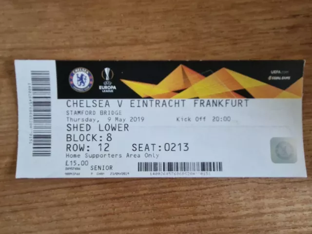 2018/19 Chelsea Vs Eintracht Frankfurt Europa League Ticket Very Good Condition