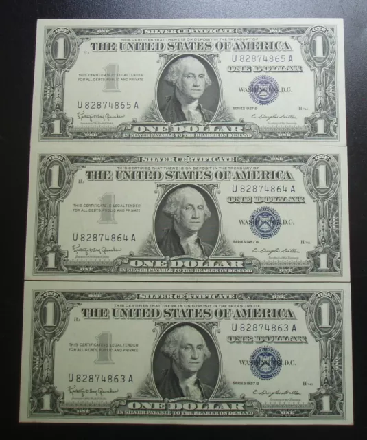 1957  B - $1 Silver Cert. - Sequential # - Blue Seal - Crisp - Free Ship