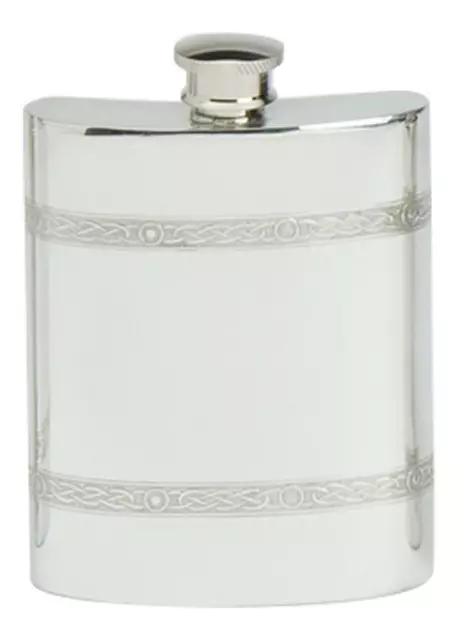 Stylish Slimline Square Pewter Handcast Bottle Pocket Hip Flask With Celtic Rope