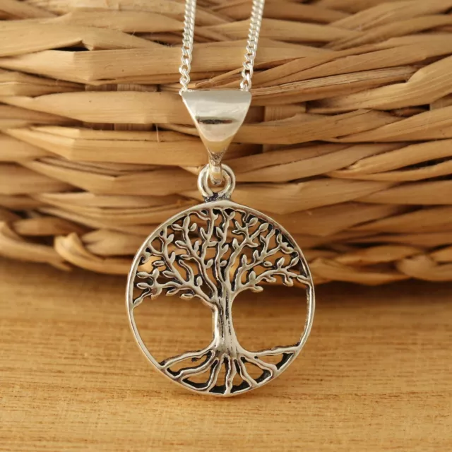 Solid 925 Sterling Silver Tree of Life Pendant Necklace Jewellery Gift Box