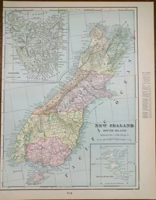 Vintage 1902 NEW ZEALAND Map 11"x14" ~ Old Antique Original CHRISTCHURCH DUNEDIN