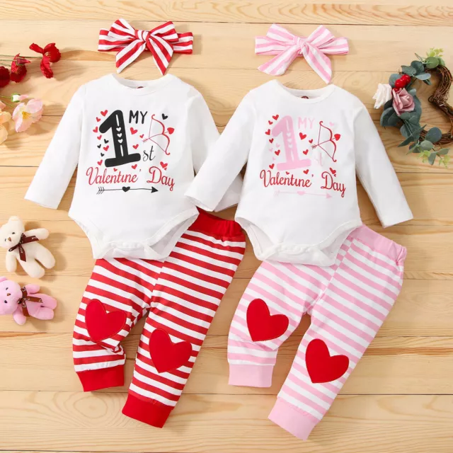 Infant Baby Boys Girls 1st Valentine's Day Romper Bodysuit Pants Outfits