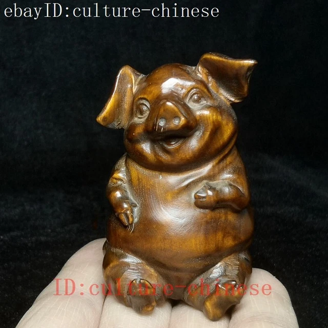 H 7 CM Old Chinese boxwood hand carved Animal pig Figure statue Gift collection