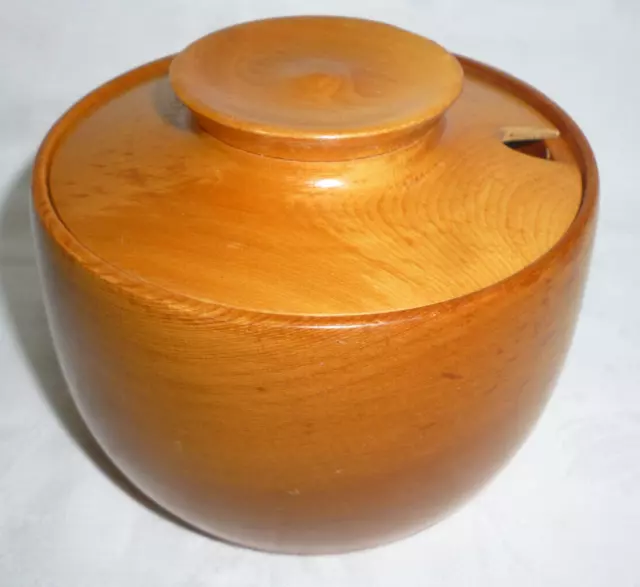 HAND MADE TASMANIAN HUON PINE SUGAR BOWL with LID - 11cm diameter - vg cond.