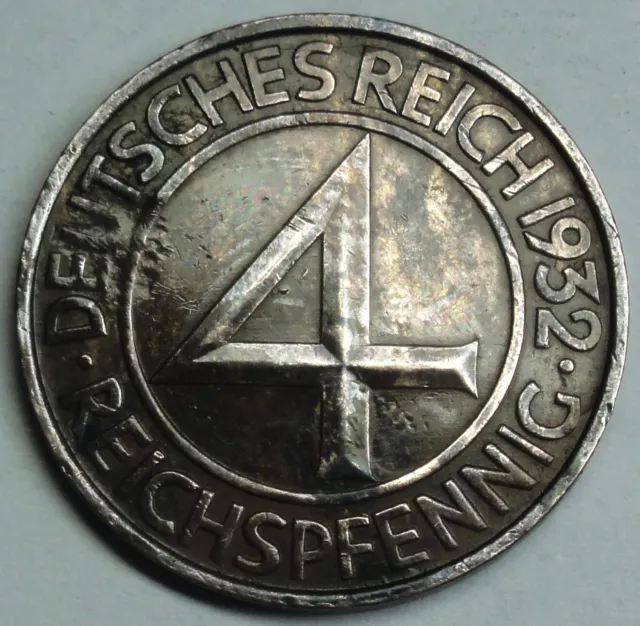 Weimarer Republik  4 Reichspfennig 1932 A - Adler - ss + Münztasche