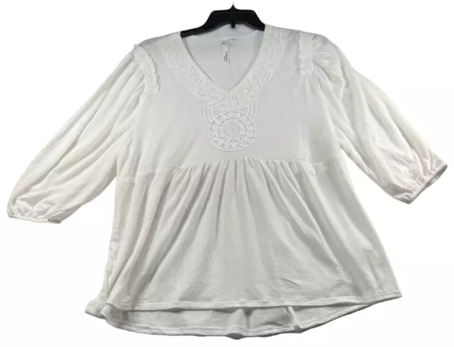NY Collection Blouse Womens Plus Size 1X White Crochet Vneck Tunic Top New