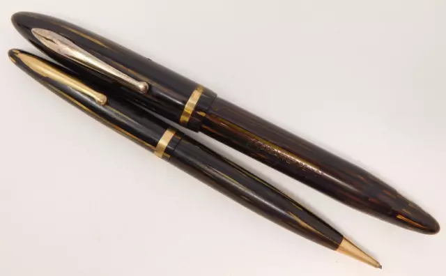 VNTG 5.5" Sheaffer Balance Vac Fill Fountain pen Brown Striated #5 nib & Pencil