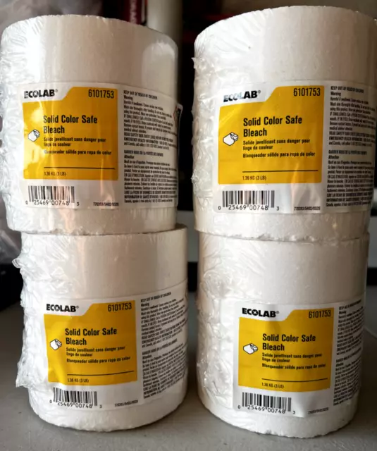 Lot of 4 Ecolab 6101753 Solid Color Safe Bleach 3lbs Each