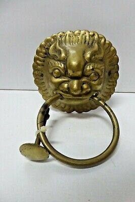Old Heavy Brass Lion Head Foo Dog Chinese Dragon Head Door Knocker