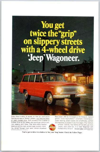 1966 Jeep Wagoneer 4 Wheel Drive Slippery Streets Twice The Grip Print Ad