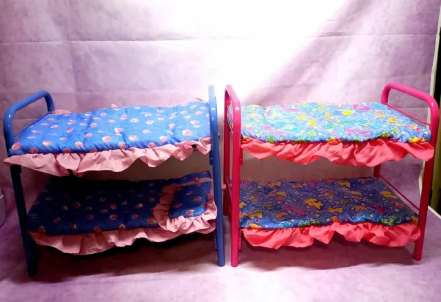 Lot of 2 TOT TUTORS PINK, BLUE BUNK BEDS WITH BEDDING FITS 18" DOLLS