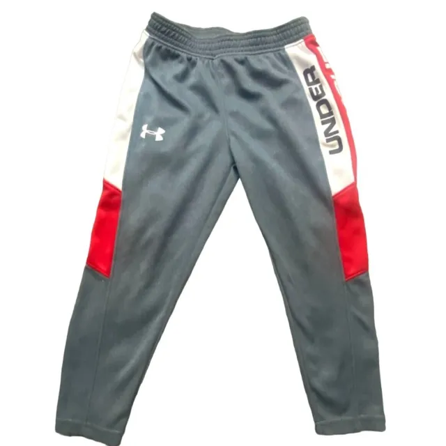 Under Ar,mour Boys Elastic Waist Athletic Pants-Gray/Red-Size 4-GUC