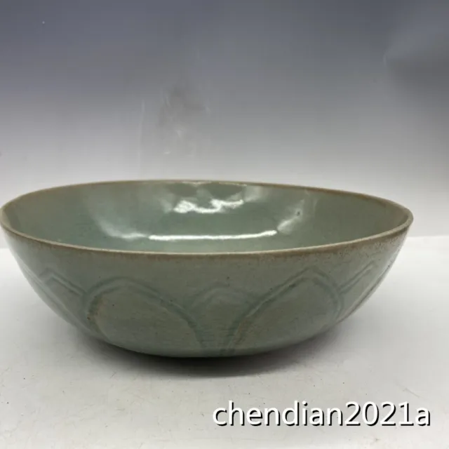 9.2" China Old porcelain Ru kiln of Song Dynasty Azure glaze Dragon pattern bowl
