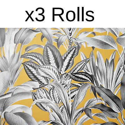 X3 ROTOLI Serra Piante carta da Parati Arthouse Giungla Tropicale GRIGIO GIALLO OCRA 