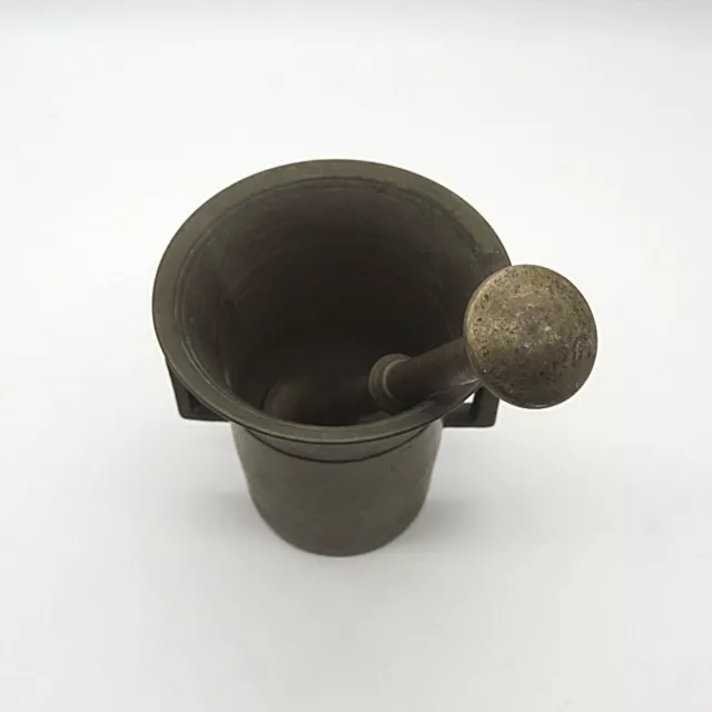 Antiker, großer Bronze Mörser mit Pistill ca. 10,5 x 10 cm Pistill ca. 16 cm 2