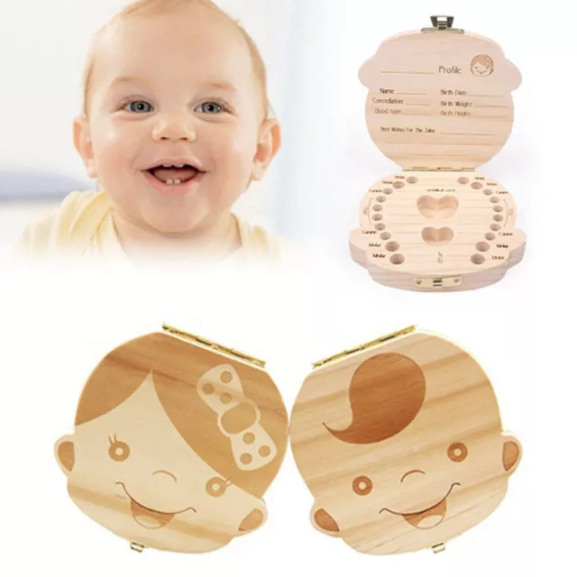 Milk Teeth Box Wooden Tooth Storage Box Organizer For Kids - Baby Boy Tooth Box