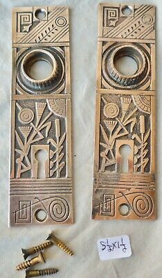 Door knob back plates (pair) Eastlake Cast Bronze Broken Leaf ? 5 1/2" x 1 1/2"